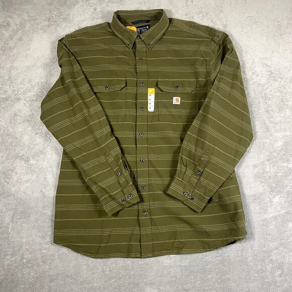 Carhartt Loose Fit Mid Weight Chambray Plaid Flannel XXL Button Down Rugged NWT - Picture 1 of 11